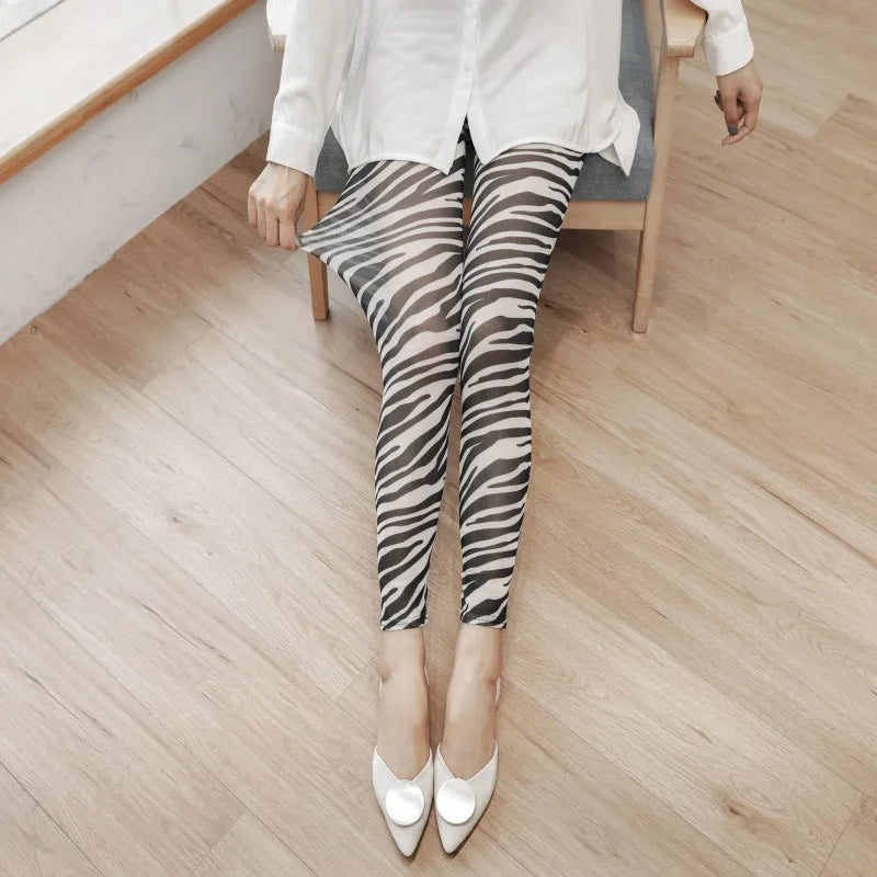 Summer thin mesh Leggings big stretch sexy transparent women's pants cool breathable silk slip trousers