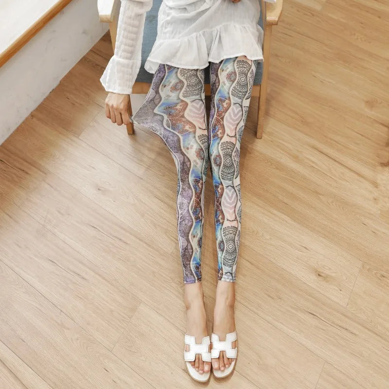 Summer thin mesh Leggings big stretch sexy transparent women's pants cool breathable silk slip trousers