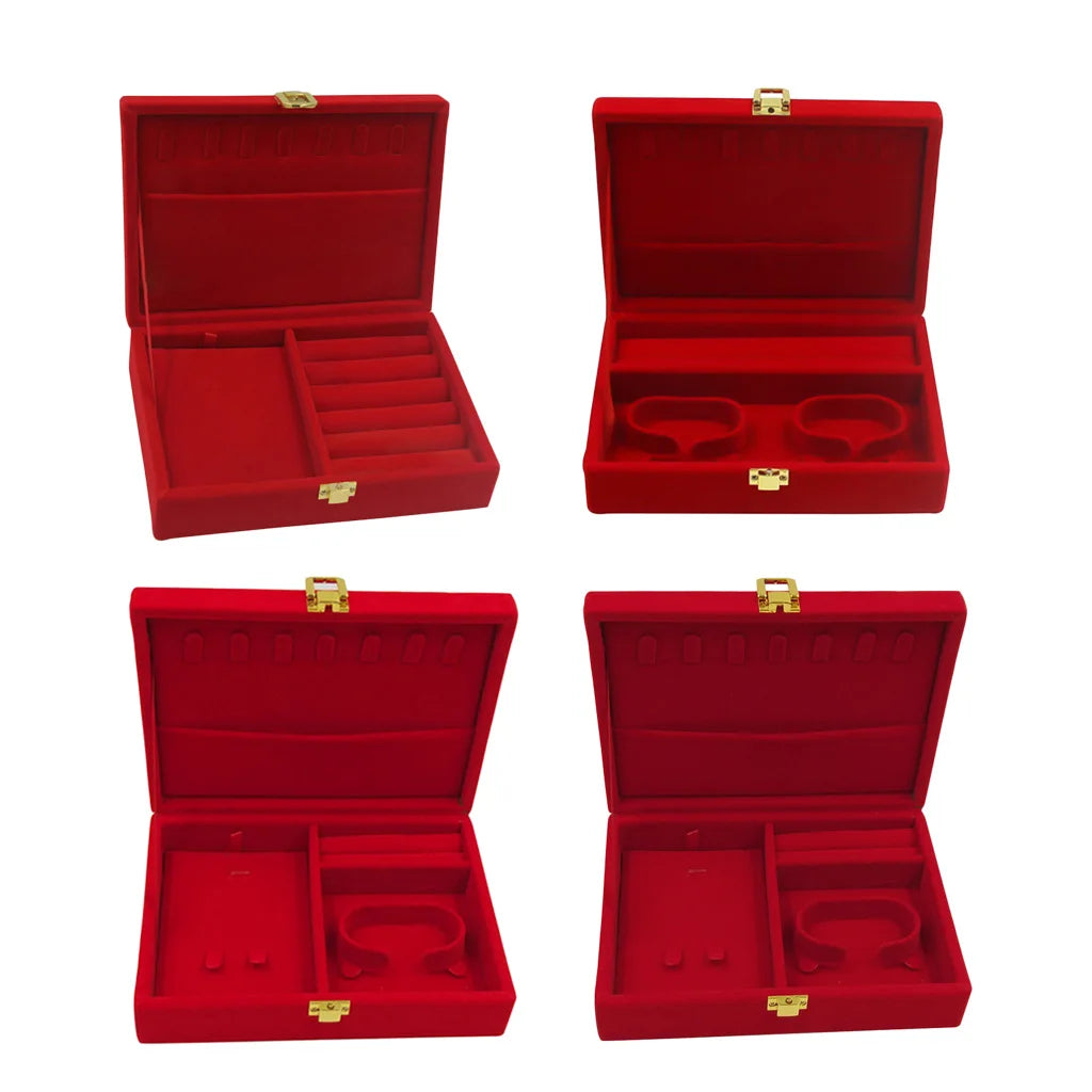 Soft Velvet Red Jewelry Box Case with Lid Rings Bangle Storage Holder Organizer earring necklace watch box