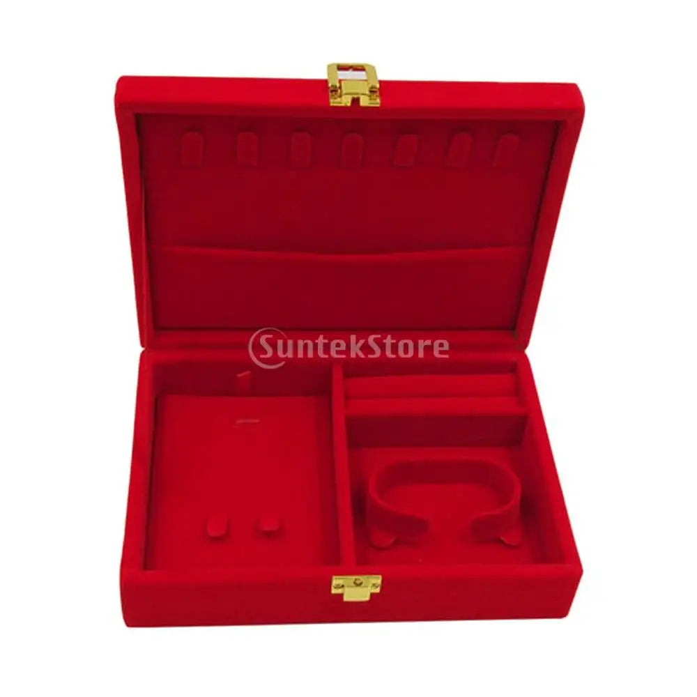 Soft Velvet Red Jewelry Box Case with Lid Rings Bangle Storage Holder Organizer earring necklace watch box