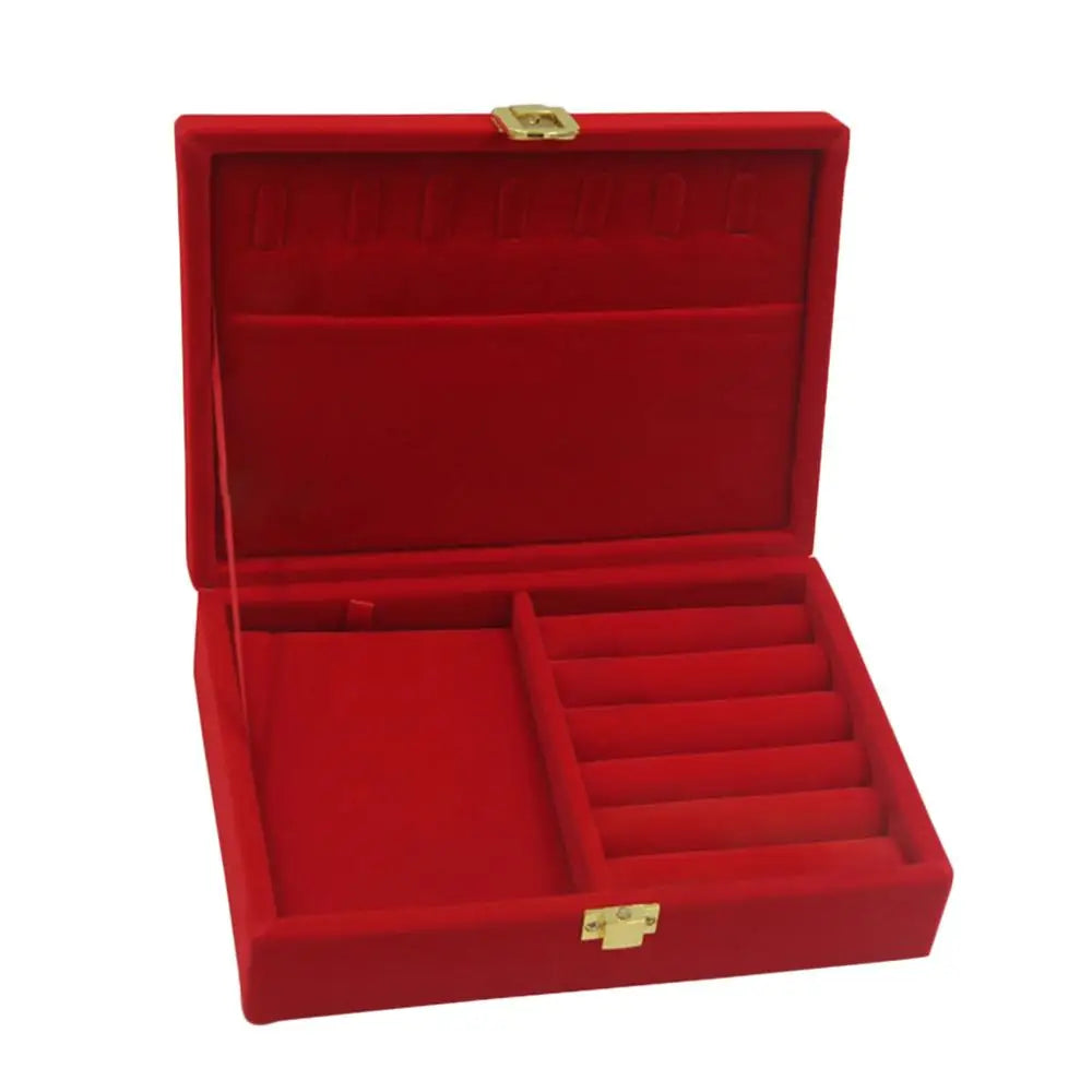 Soft Velvet Red Jewelry Box Case with Lid Rings Bangle Storage Holder Organizer earring necklace watch box