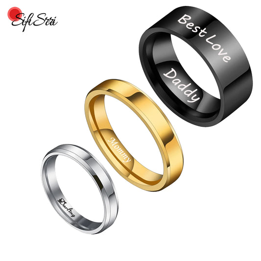 Sifisrri 4/6/8mm Personalized Engraved Name Couple Rings for Women Men Stainless Steel Wedding Band Engagement Gift Anillos