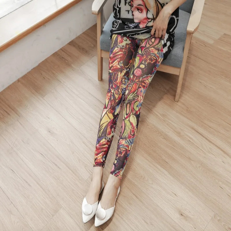 Summer thin mesh Leggings big stretch sexy transparent women's pants cool breathable silk slip trousers