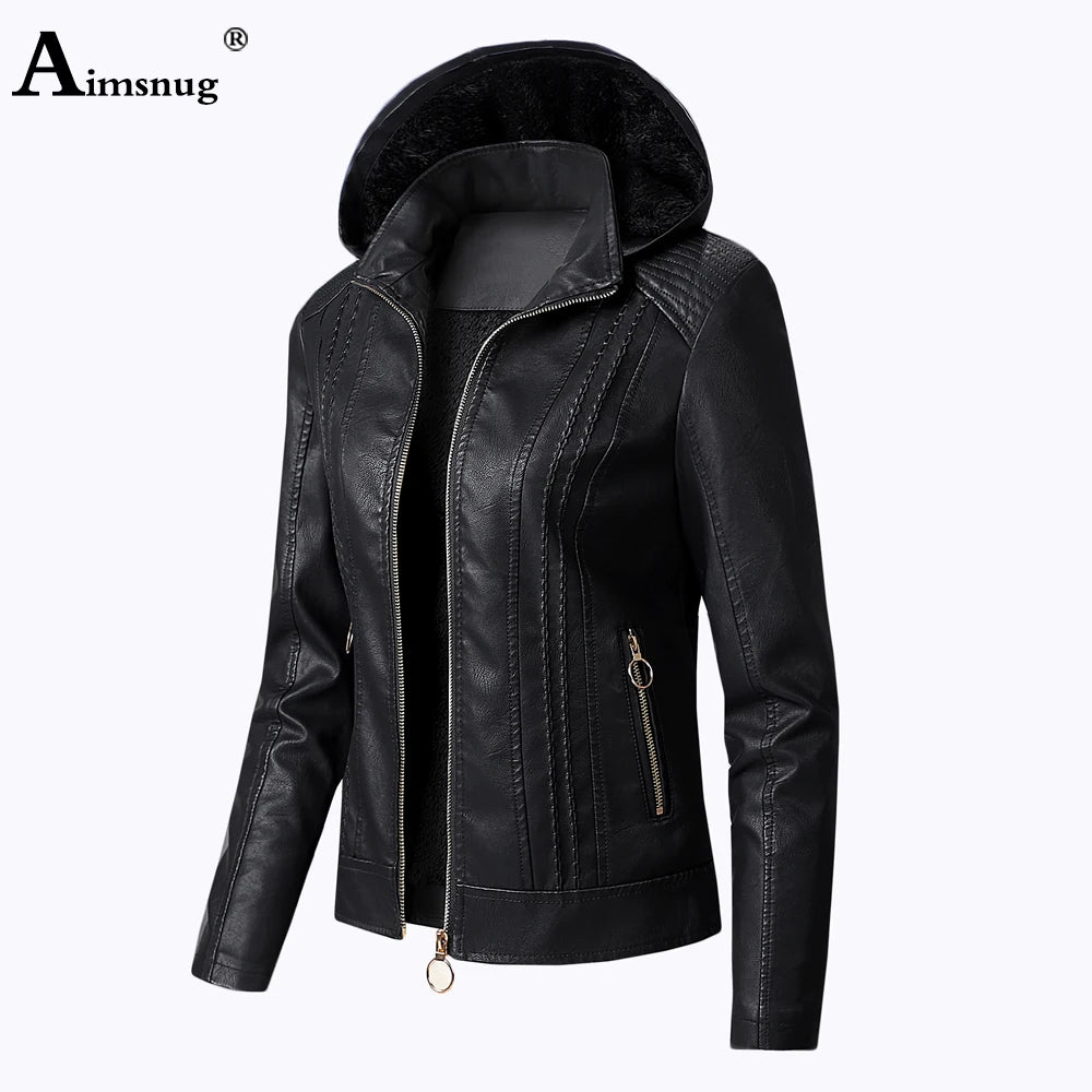 Hooded Biker Jacket Plus Velvet | Faeva London