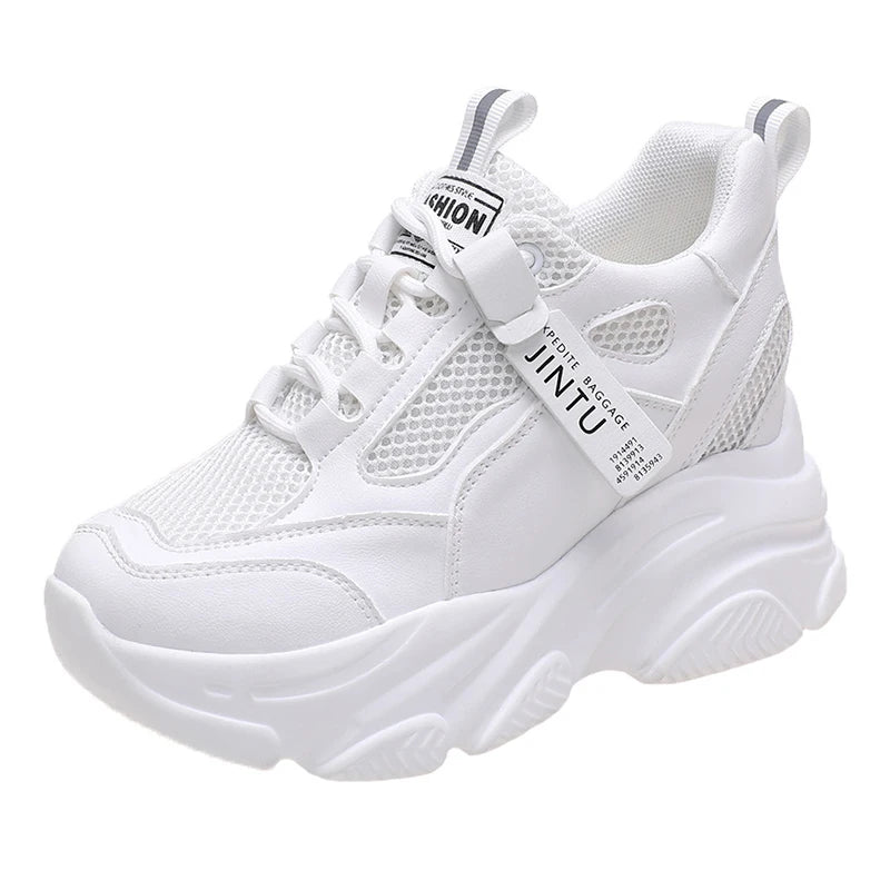 Brand 2025 Spring Breathable Mesh Sneakers Hidden Increasing Sport Shoes Woman Wedge Casual Chunky Shoes High Platform Shoes 9CM