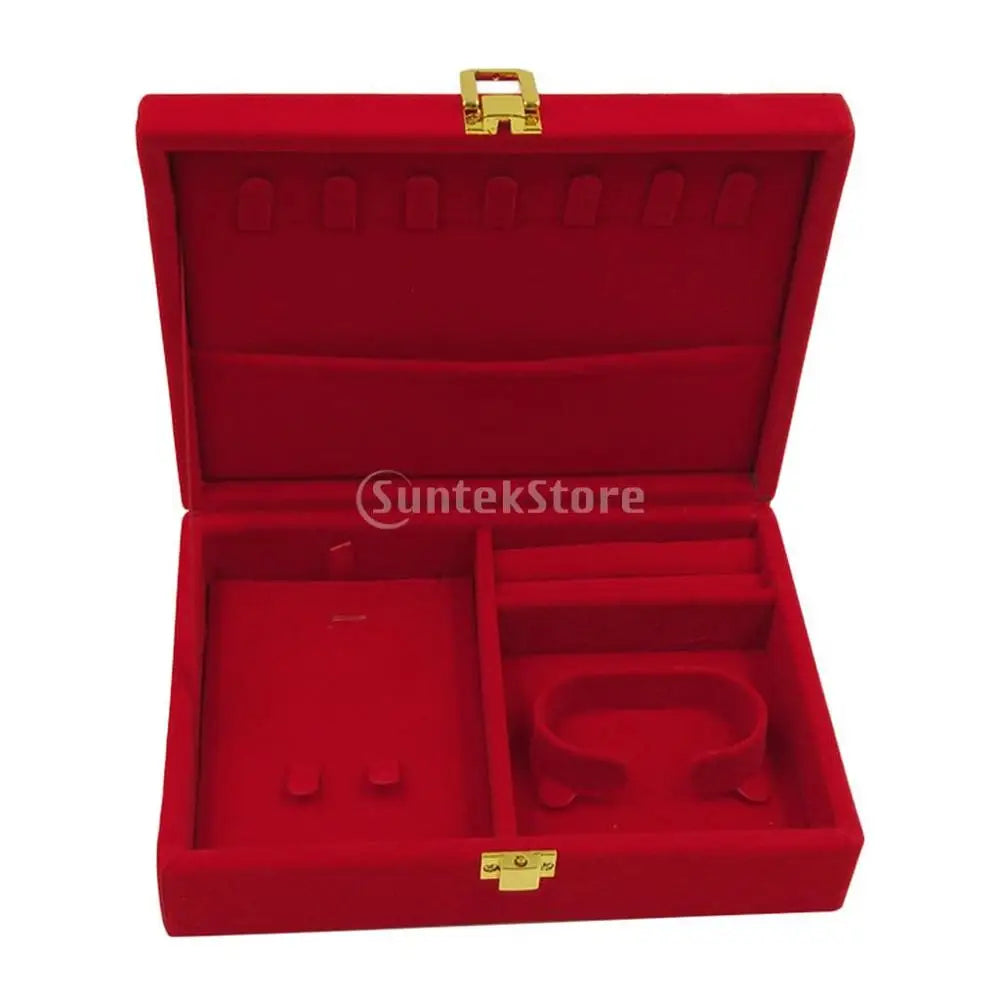 Soft Velvet Red Jewelry Box Case with Lid Rings Bangle Storage Holder Organizer earring necklace watch box