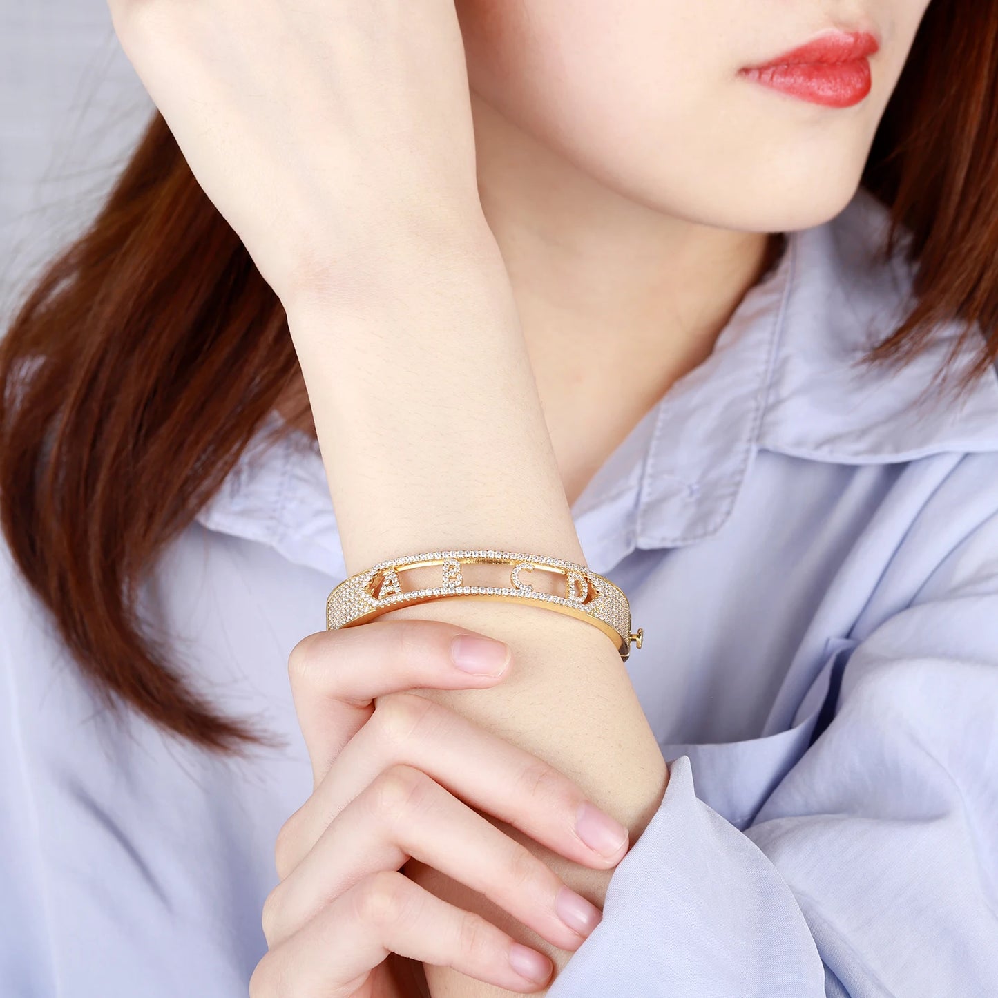 Personalized Gold Name Bracelet Zirconia Gemstone Initial letter Bangle Customized Crystal Cuff Name Bracelet Jewelry For Women