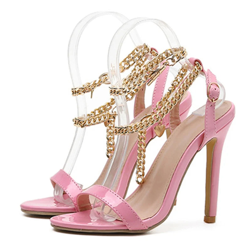 Pink Patent Leather Stiletto Sandals