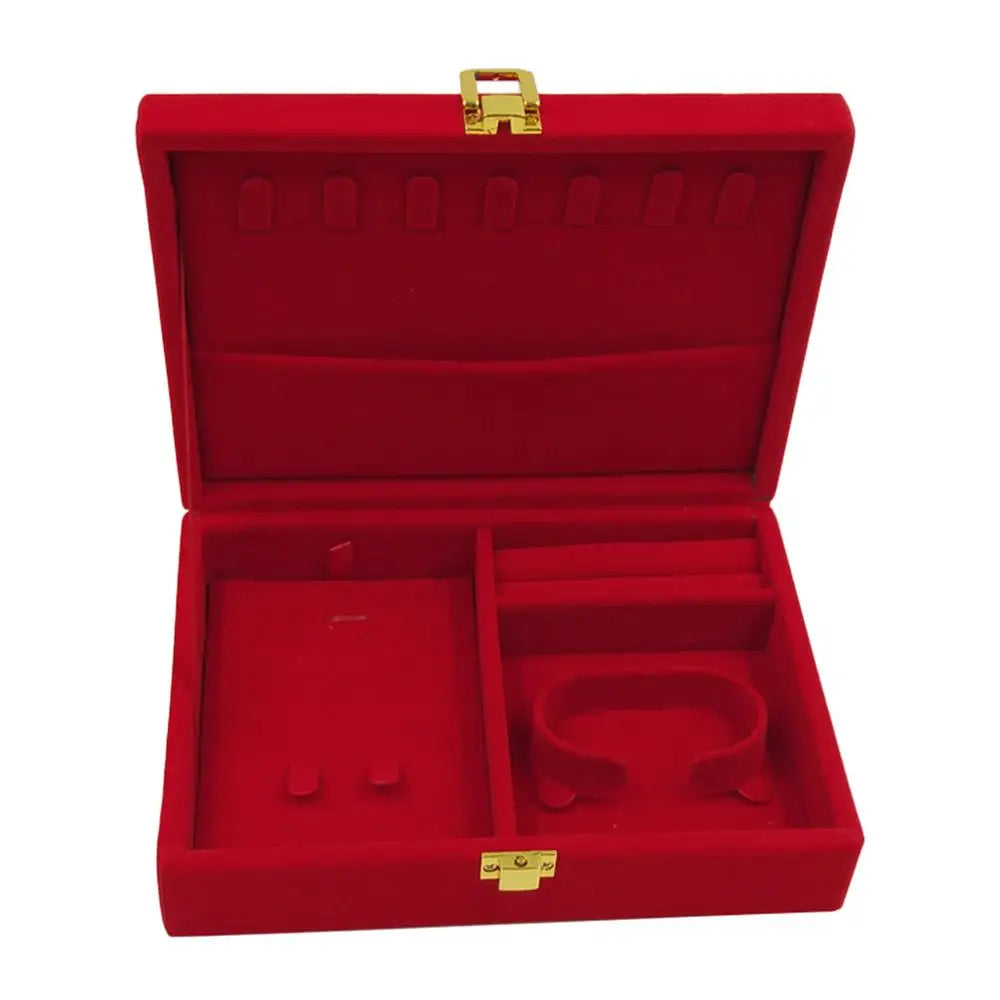 Soft Velvet Red Jewelry Box Case with Lid Rings Bangle Storage Holder Organizer earring necklace watch box