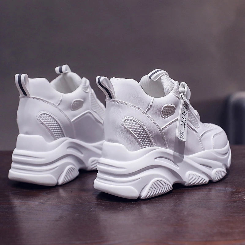 Brand 2025 Spring Breathable Mesh Sneakers Hidden Increasing Sport Shoes Woman Wedge Casual Chunky Shoes High Platform Shoes 9CM