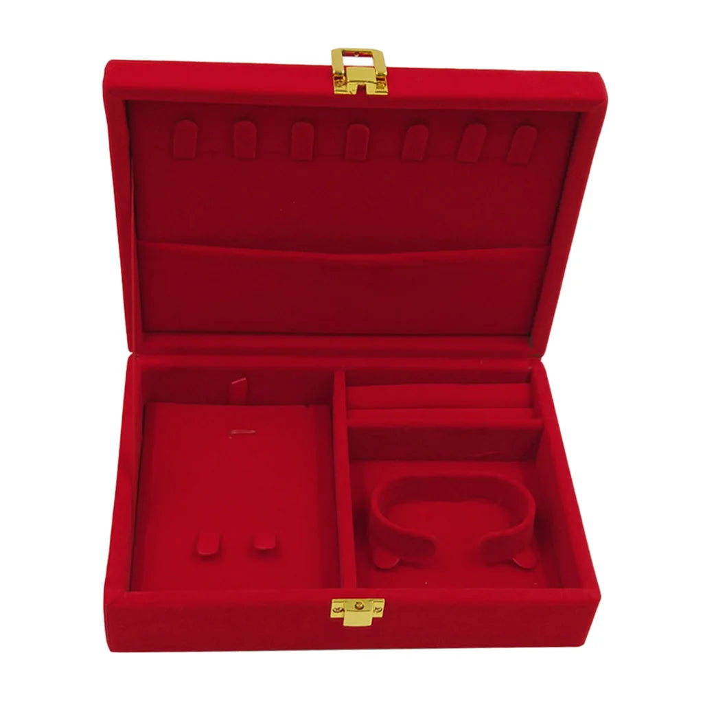 Soft Velvet Red Jewelry Box Case with Lid Rings Bangle Storage Holder Organizer earring necklace watch box