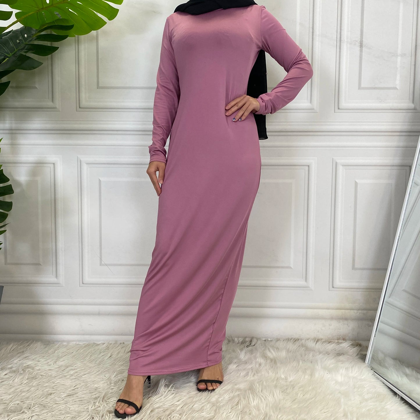 Summer Skirt For Ladies New Inner Dress Muslim Casual Dress For Women Clothing Islamic Abaya Long Sleeve Maxi Slim Inner Dress
