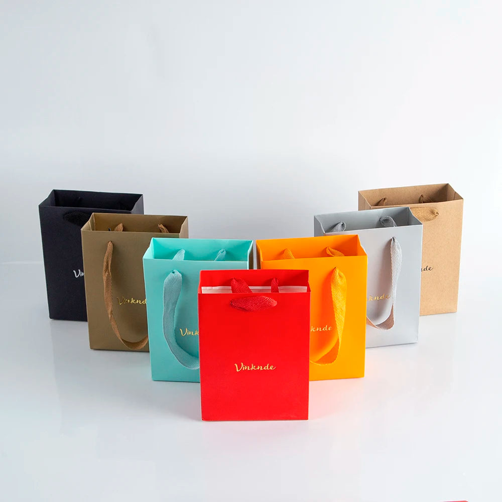 100Pack Kraft Gift Bags with Handles Custom Logo 15x6 | Faeva London