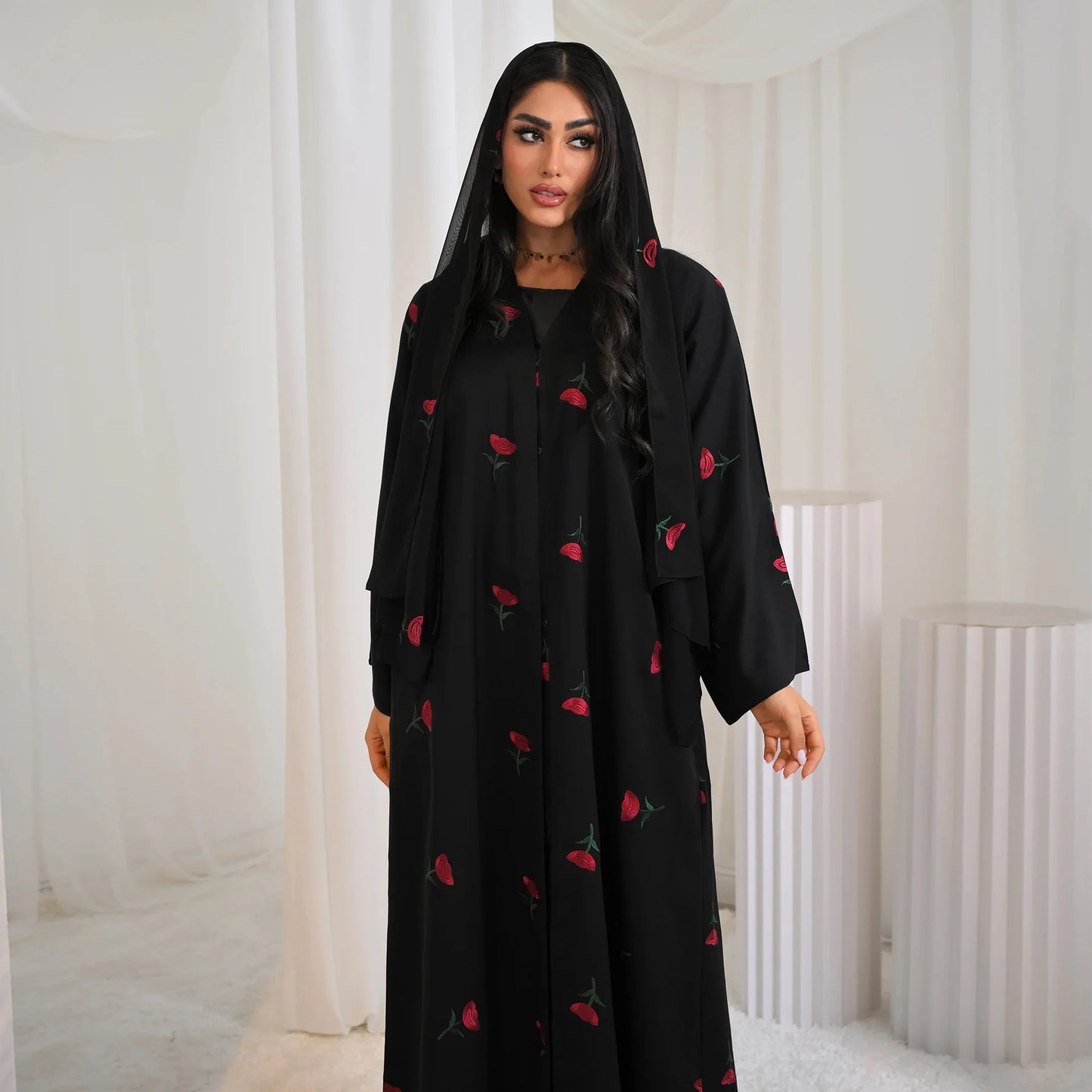 Eid Luxury Floral Embroidery Abaya Kimono Dubai Cardigan Muslim Party Dress Abayas for Women Turkish Islamic Clothes Kaftan Robe