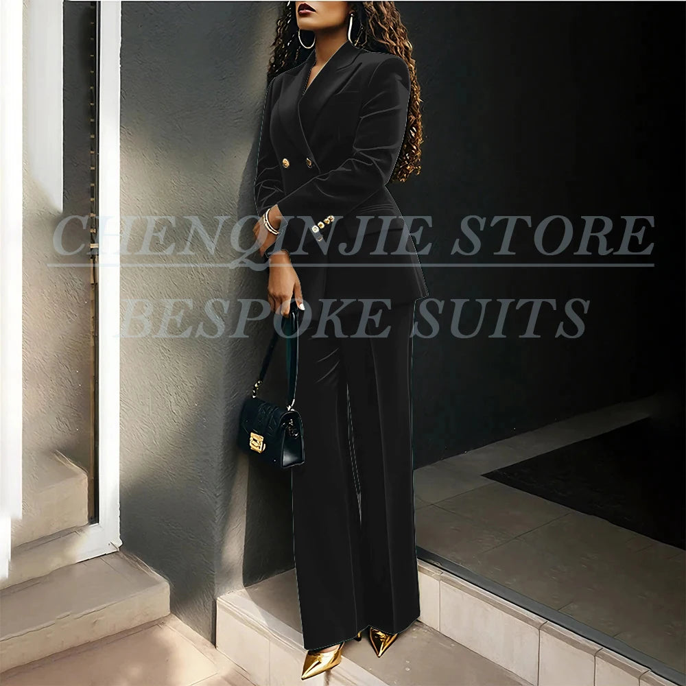 Luxury Green Velvet Women's Suits Fashion Double Breasted Peak Lapel Slim Fit Female Clothing Customzied 2 Piece Jacket Pants