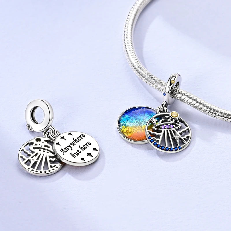 925 Sterling Silver Charm Pendant Star Moon Sun Starry Sky Beaded Charm Fit Original Bracelet DIY Fine Jewelry Making For Women