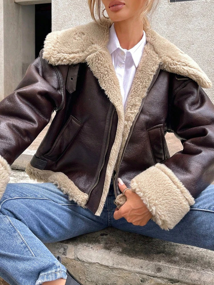 Faux Fur Leather Jacket | Faeva London