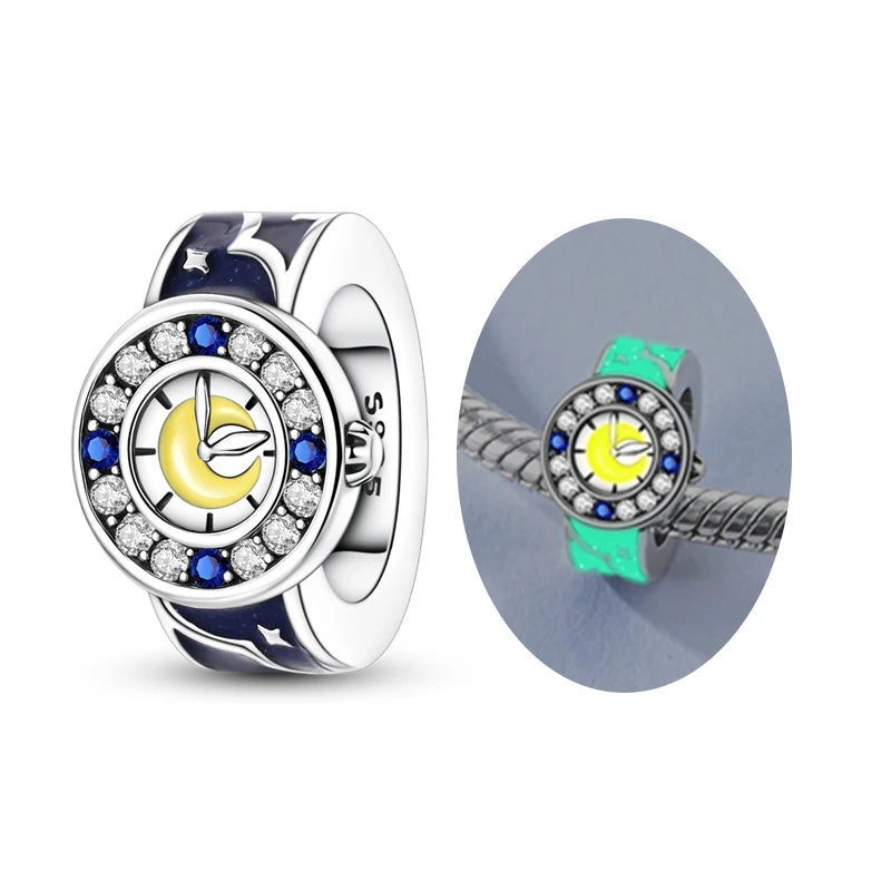 925 Sterling Silver Charm Pendant Star Moon Sun Starry Sky Beaded Charm Fit Original Bracelet DIY Fine Jewelry Making For Women