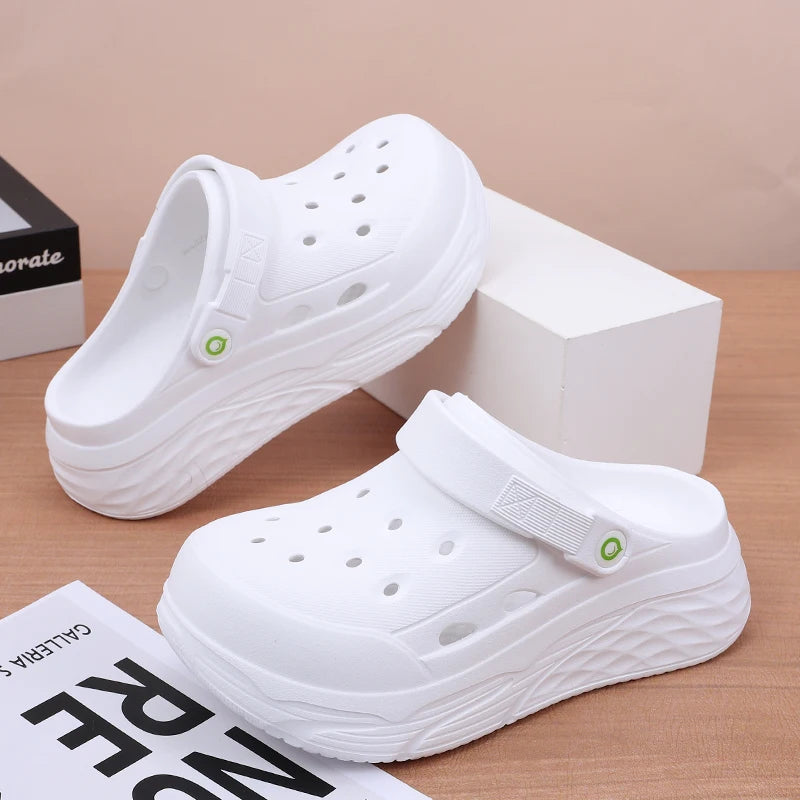 Women's Soft EVA Summer Slippers round Toe Flat Home Slides Dry Wedges Platform Beach Sandals with Thick Bottom for Garden Use