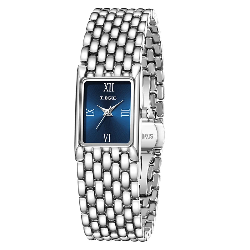 LIGE Watch Women Fashion Casual Luxury Womens Waterproof Square Dial Steel Belt Quartz Wrist Watches Christmas Gifts Reloj Mujer