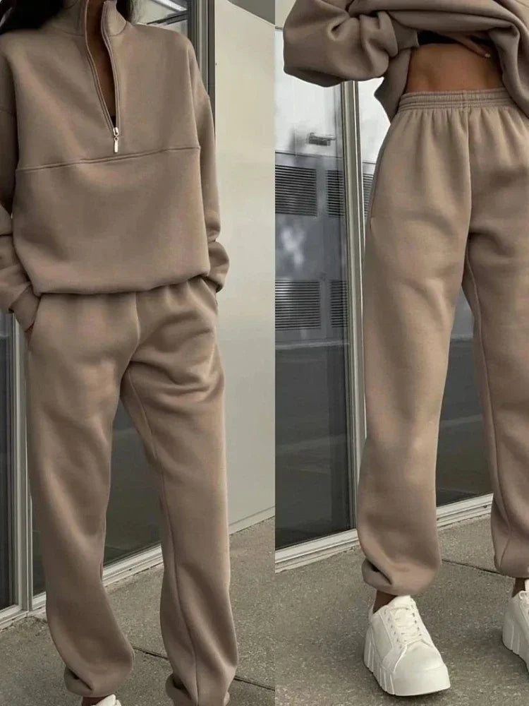 Casual Long Sleeve Sweatshirts and Trousers Fleece Two Piece Sets Lady Suit 2024 Women's Tracksuit Autumn Warm Hoodie