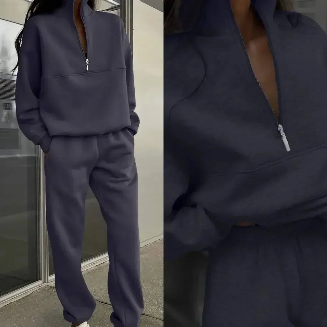 Casual Long Sleeve Sweatshirts and Trousers Fleece Two Piece Sets Lady Suit 2024 Women's Tracksuit Autumn Warm Hoodie