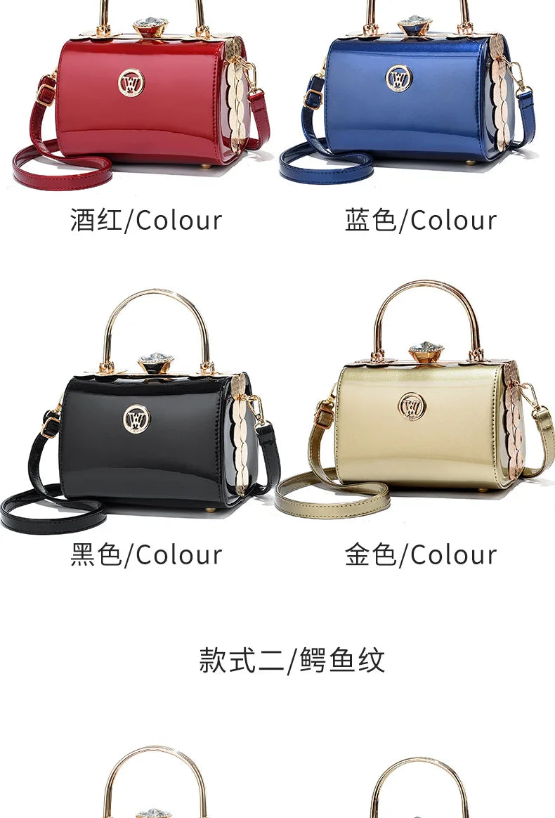 Patent Leather Diamond Handle Bag