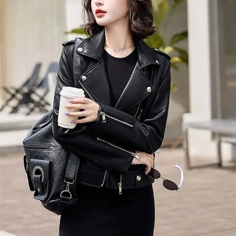 2025 New Womens Faux PU Leather Jacket Casual Lady La | Faeva London