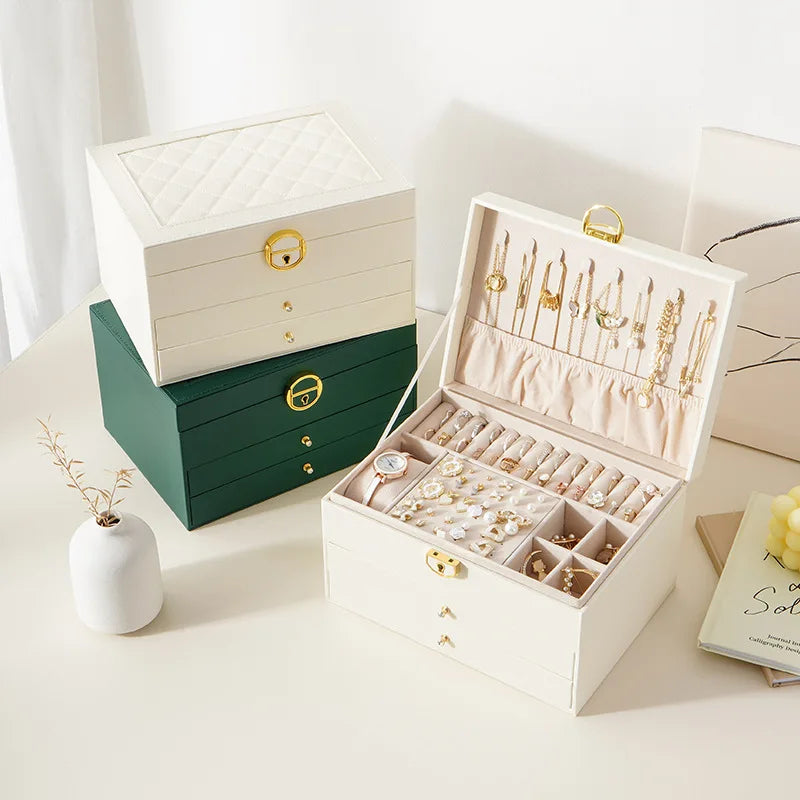 Large Jewelry Storage Box Multi-Layer Organizer For Jewelry Necklace Earring Leather Jewellery Storage Packaging Display Boxes