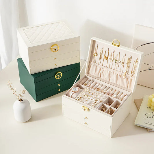 Large Jewelry Storage Box Multi-Layer Organizer For Jewelry Necklace Earring Leather Jewellery Storage Packaging Display Boxes