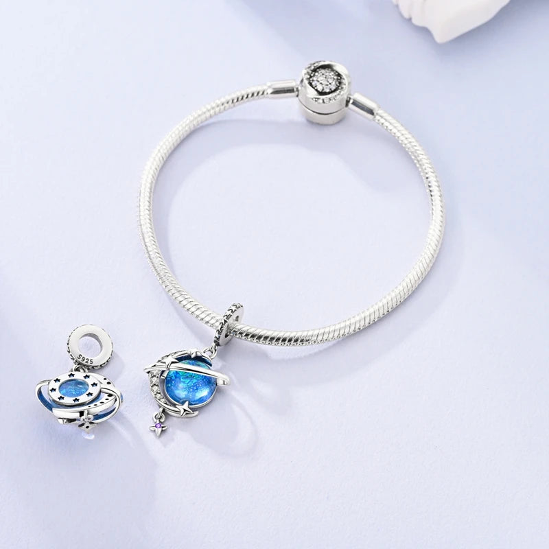 925 Sterling Silver Charm Pendant Star Moon Sun Starry Sky Beaded Charm Fit Original Bracelet DIY Fine Jewelry Making For Women