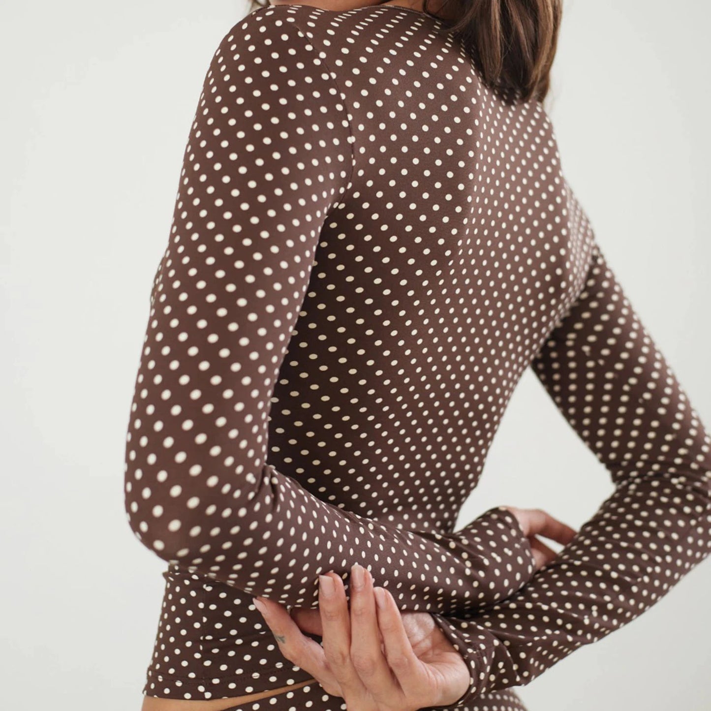 Women Autumn y2k Vintage Long Sleeve Smocked Polka Dot Crop Tops Sexy Deep V Neck Slim Fit 2000s Aesthetic Going Out Tees