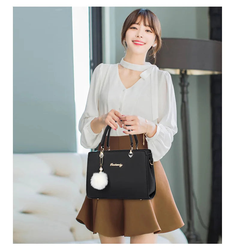 Black Leather Casual Tote Bag