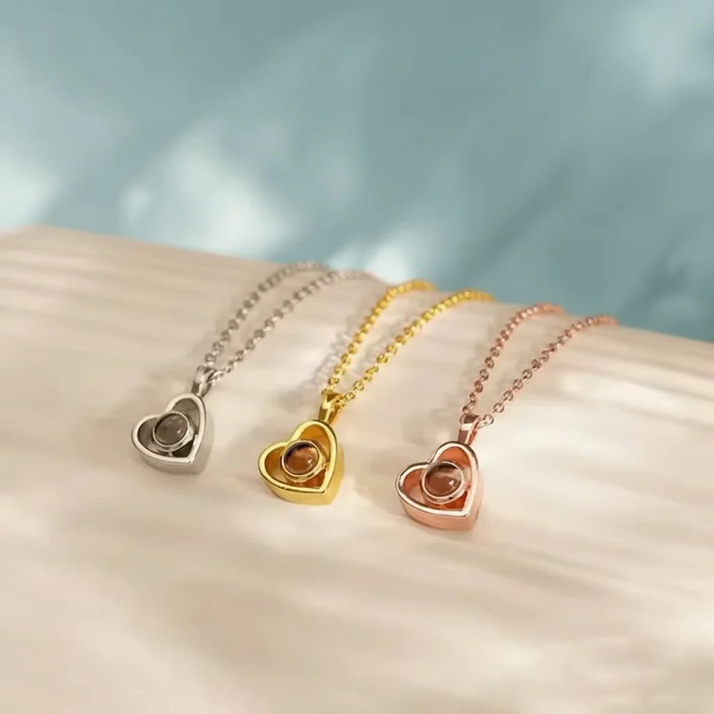 Personalized Photo Projection Necklace Stainless Steel Custom Heart Pendant with Your Picture Inside Women Birthday Jewelry