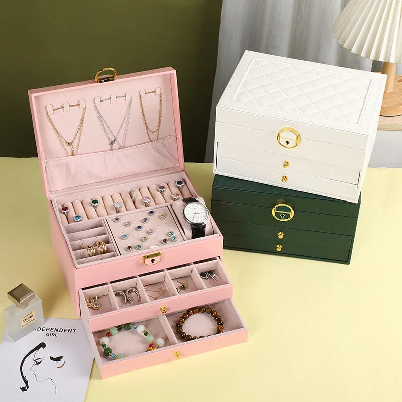 Large Jewelry Storage Box Multi-Layer Organizer For Jewelry Necklace Earring Leather Jewellery Storage Packaging Display Boxes