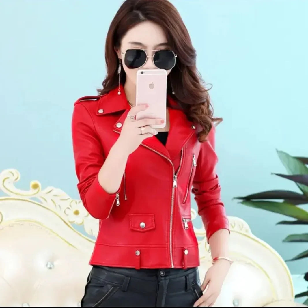 2025 New Womens Faux PU Leather Jacket Casual Lady La | Faeva London