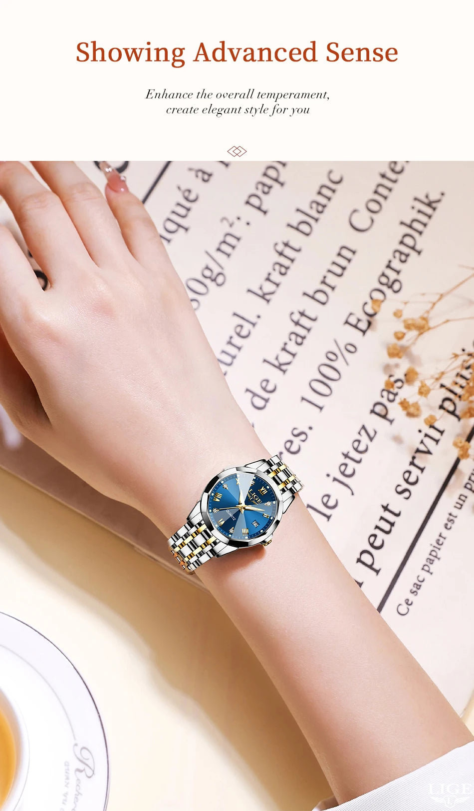 LIGE 2026 Women's Watch Luxury Gift quartz wristwatch Waterproof Calendar Stainless Steel Ladies Luminous Clock montre femme+BOX