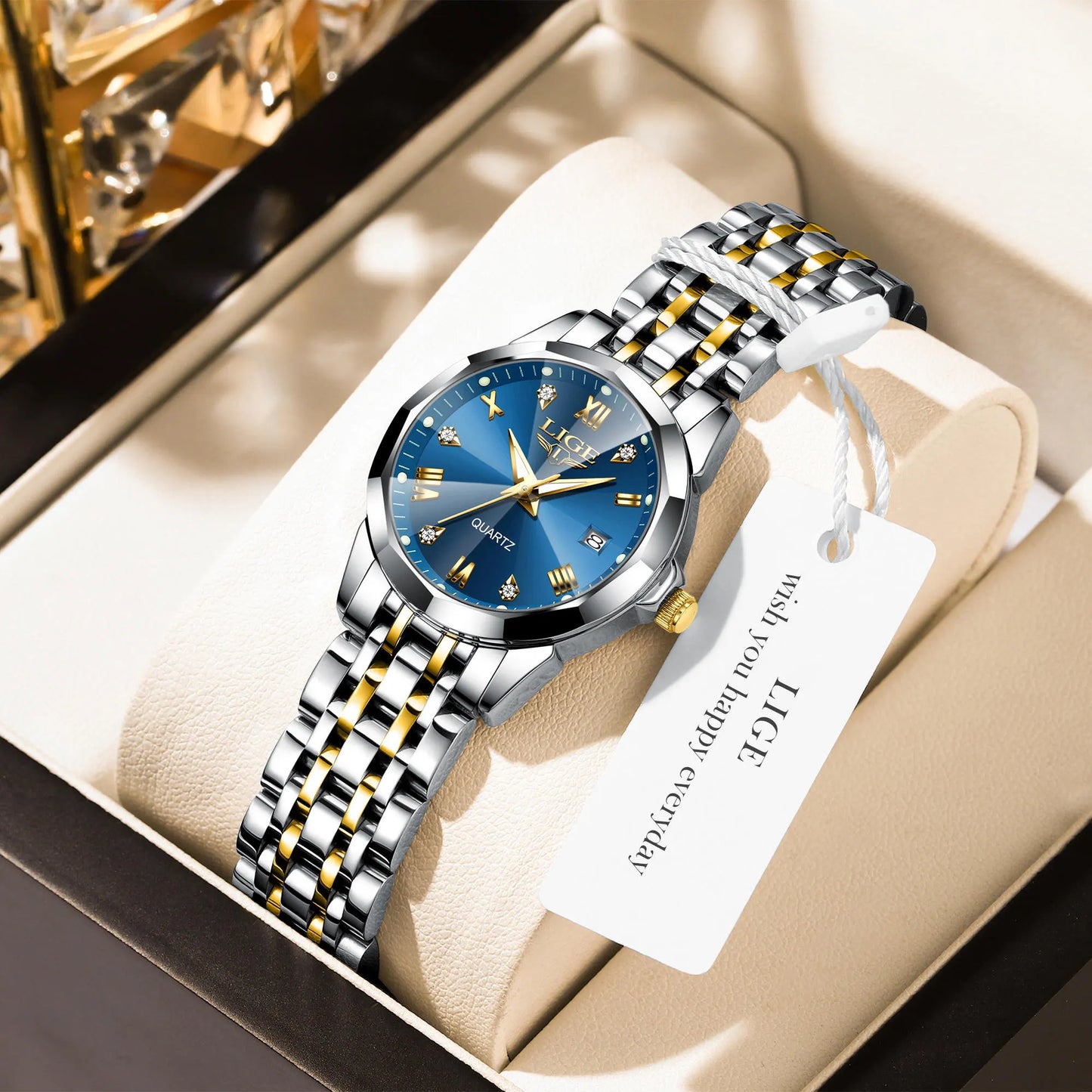 LIGE 2026 Women's Watch Luxury Gift quartz wristwatch Waterproof Calendar Stainless Steel Ladies Luminous Clock montre femme+BOX