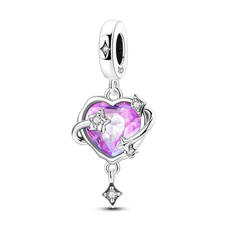 925 Sterling Silver Charm Pendant Star Moon Sun Starry Sky Beaded Charm Fit Original Bracelet DIY Fine Jewelry Making For Women