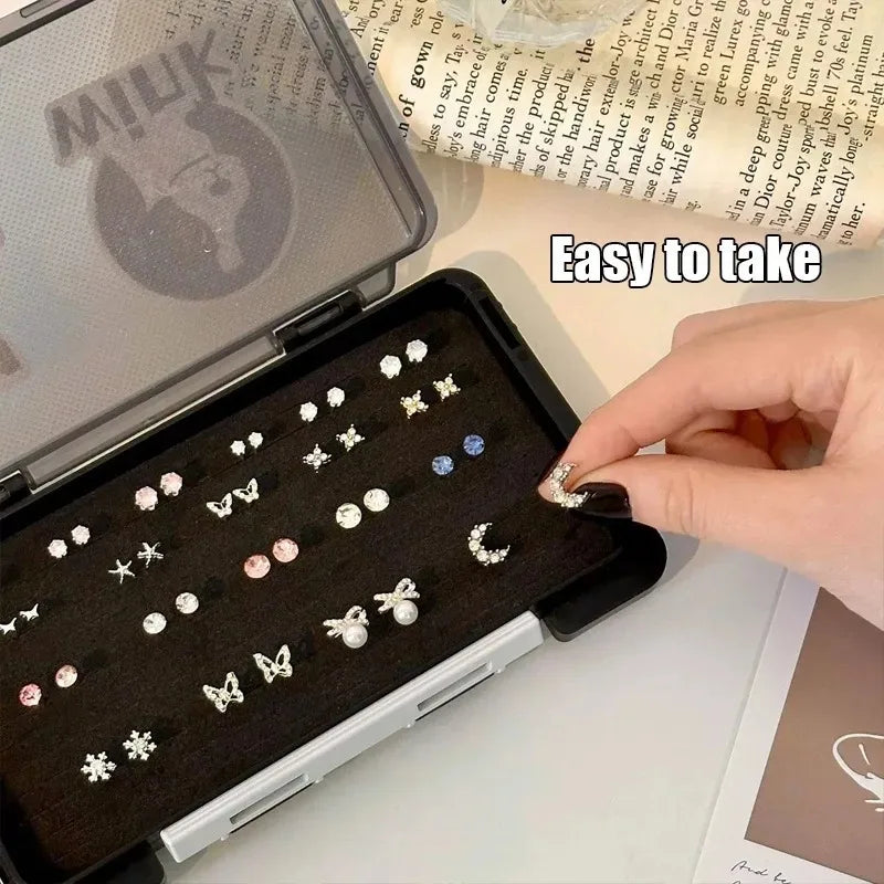 Portable Earring Stud Storage Box New Large Capacity Jewelry Storage Box Exquisite Earring Necklace Storage Packing Dustproof
