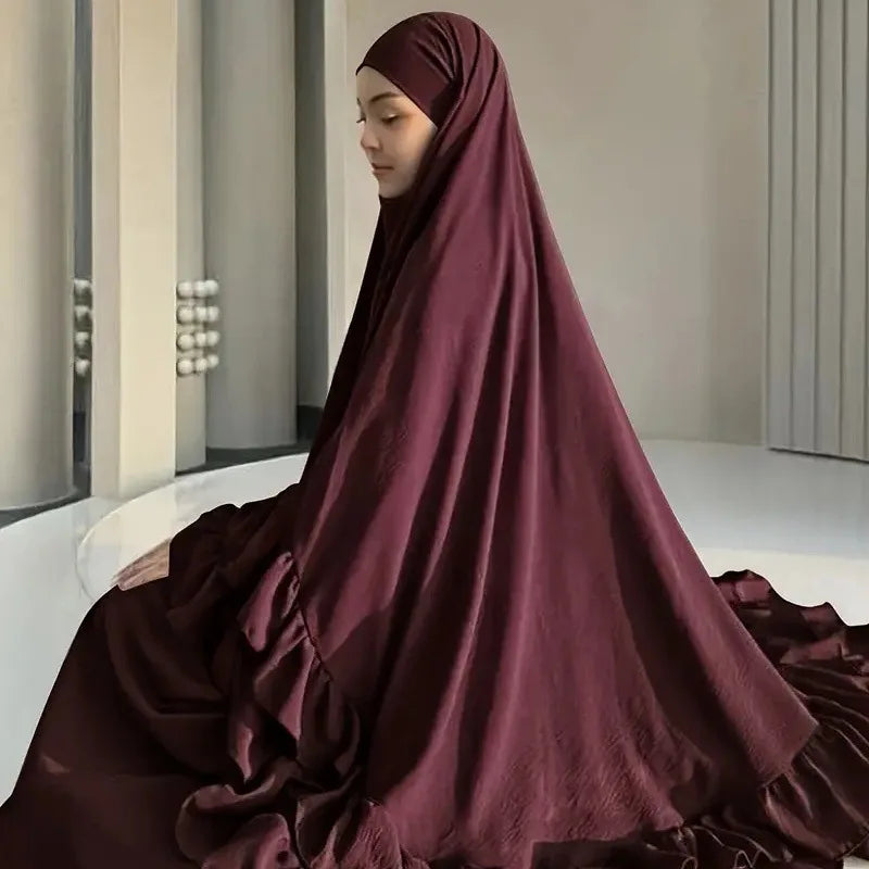 Eid Women Prayer Garment Dress 2 Piece Set Long Khimar Muslim Abaya Dubai Party Dresses Kaftan Robe Longue Vestidos Largos
