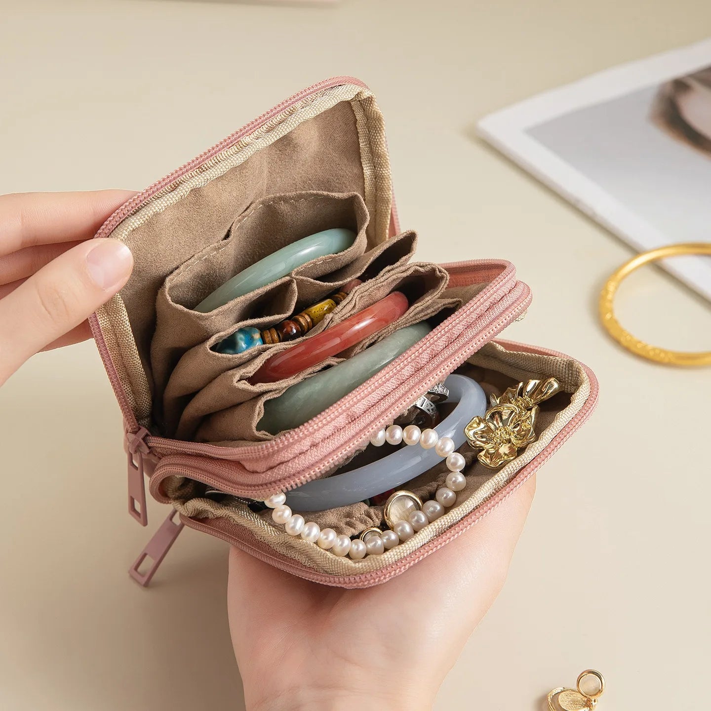 Portable Luxury Jewelry Bag Small Travel Organizer with Compartments Waterproof Pouch for Earrings Bracelets Rings