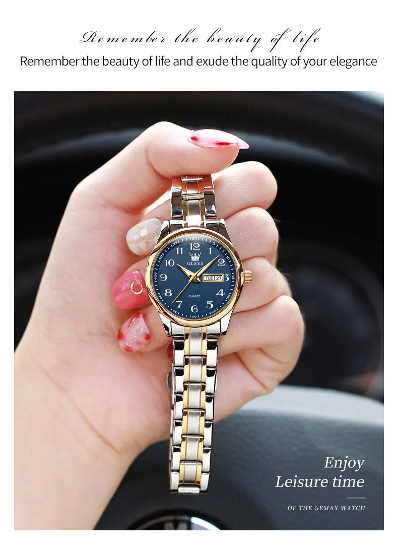 OLEVS 5567 Luxury Quartz Watch for Women Elegant Stainless Steel Waterproof Watches Luminous Week Date Ladies Dress Wristwatches