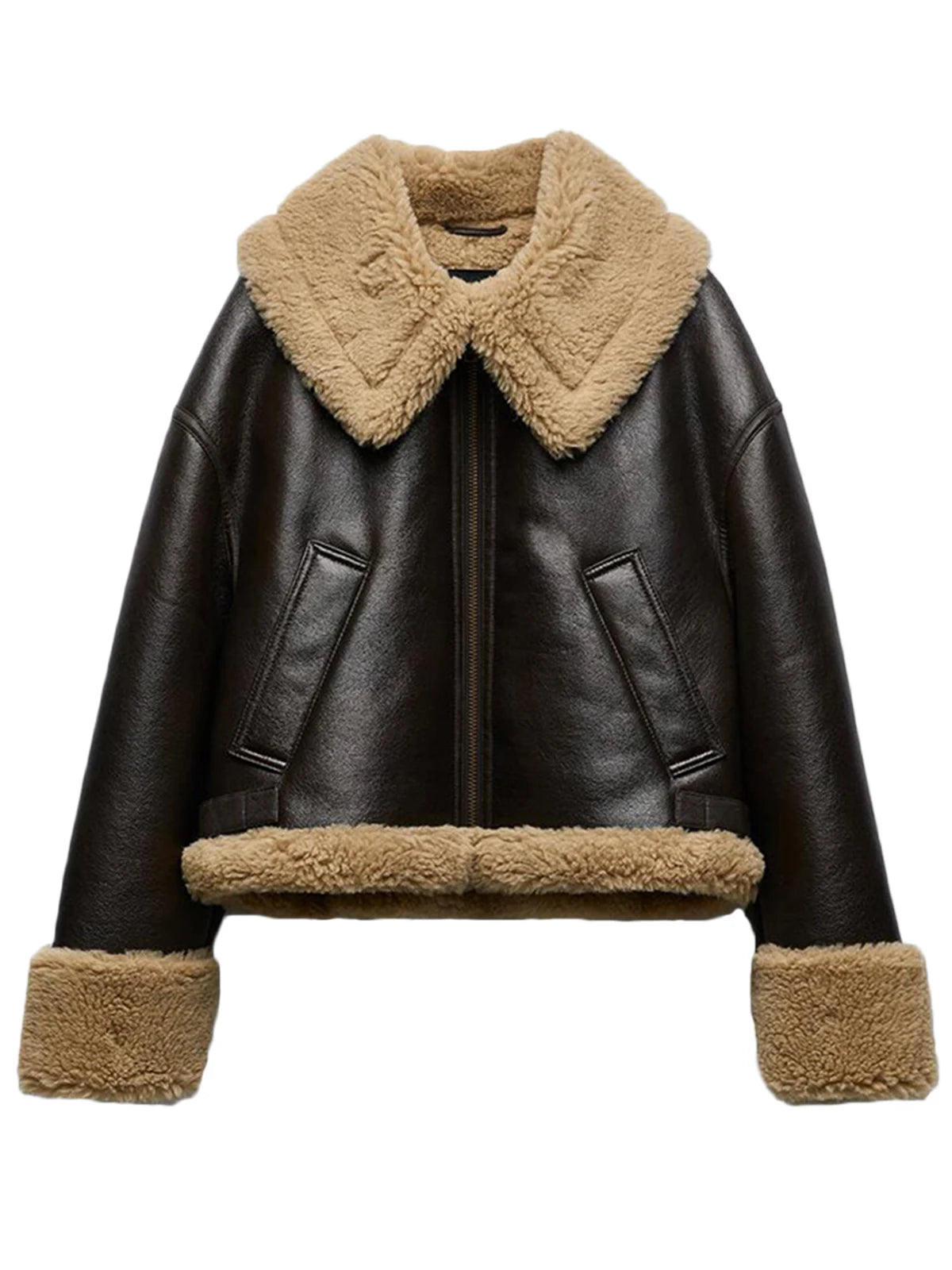 Faux Fur Leather Jacket | Faeva London