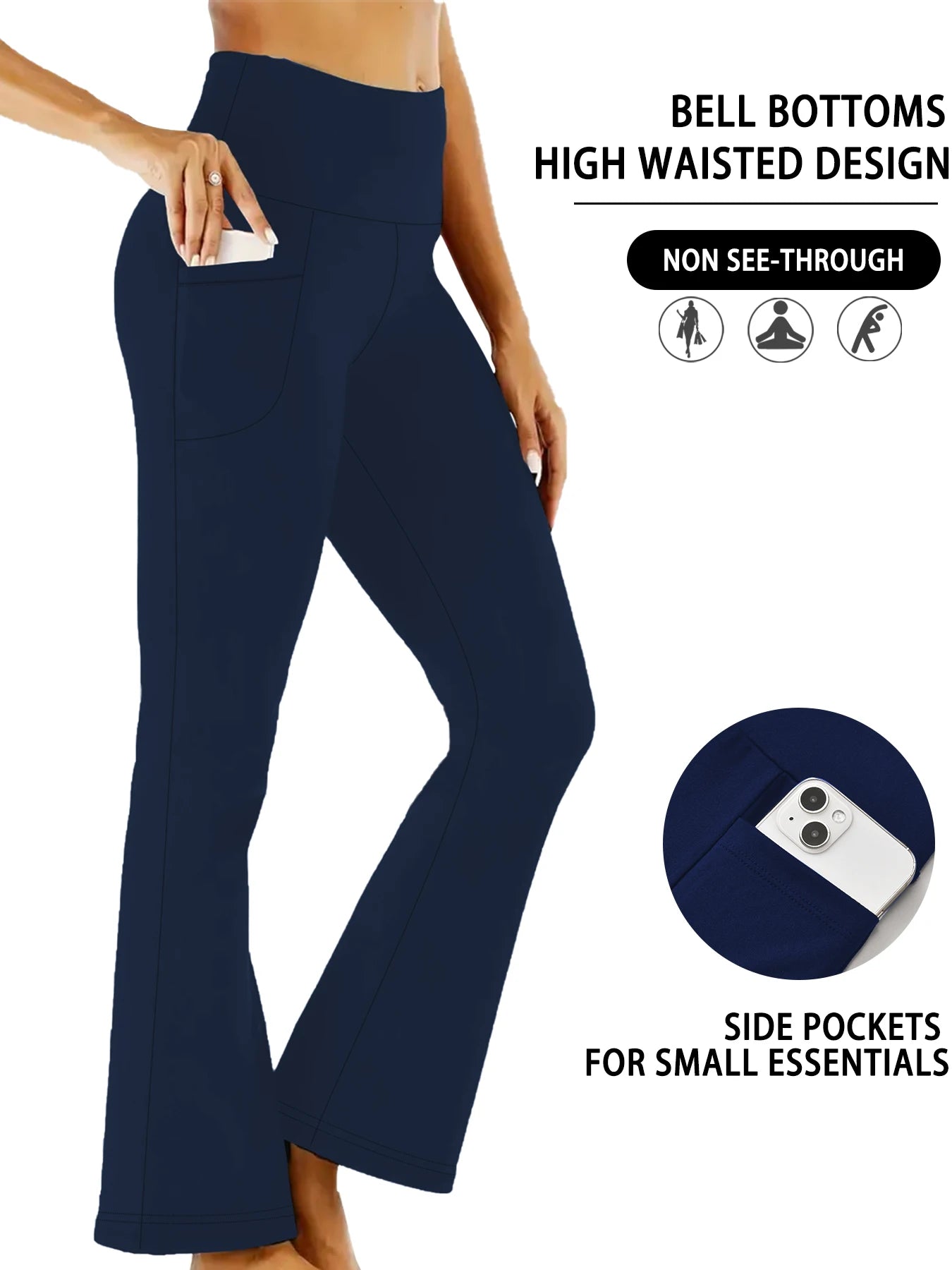 Women's Super Soft Flare Pants with Pockets, High Waisted Tummy Control Workout Yoga Push Up Gym Fitness Leggings Bell Bottoms