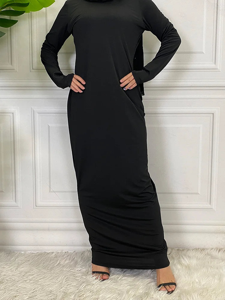 Summer Skirt For Ladies New Inner Dress Muslim Casual Dress For Women Clothing Islamic Abaya Long Sleeve Maxi Slim Inner Dress