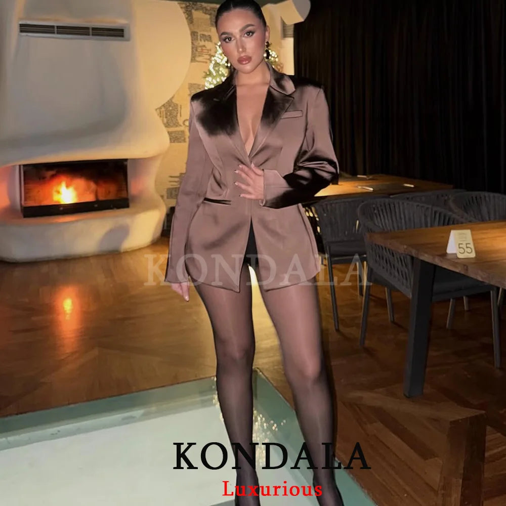 KONDALA Sexy Chic Satin Women Blazer Backless Long Sleeve Party Jackets Fashion 2026 Spring Evening Club Women Elegant Blazer