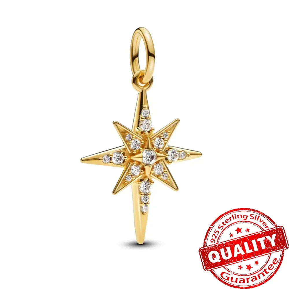 Hot Sale Original 925 Sterling Silver Star & Moon Charms Earrings Ring Beads Pendant fit Bracelet Necklace DIY Fine Jewelry Gift