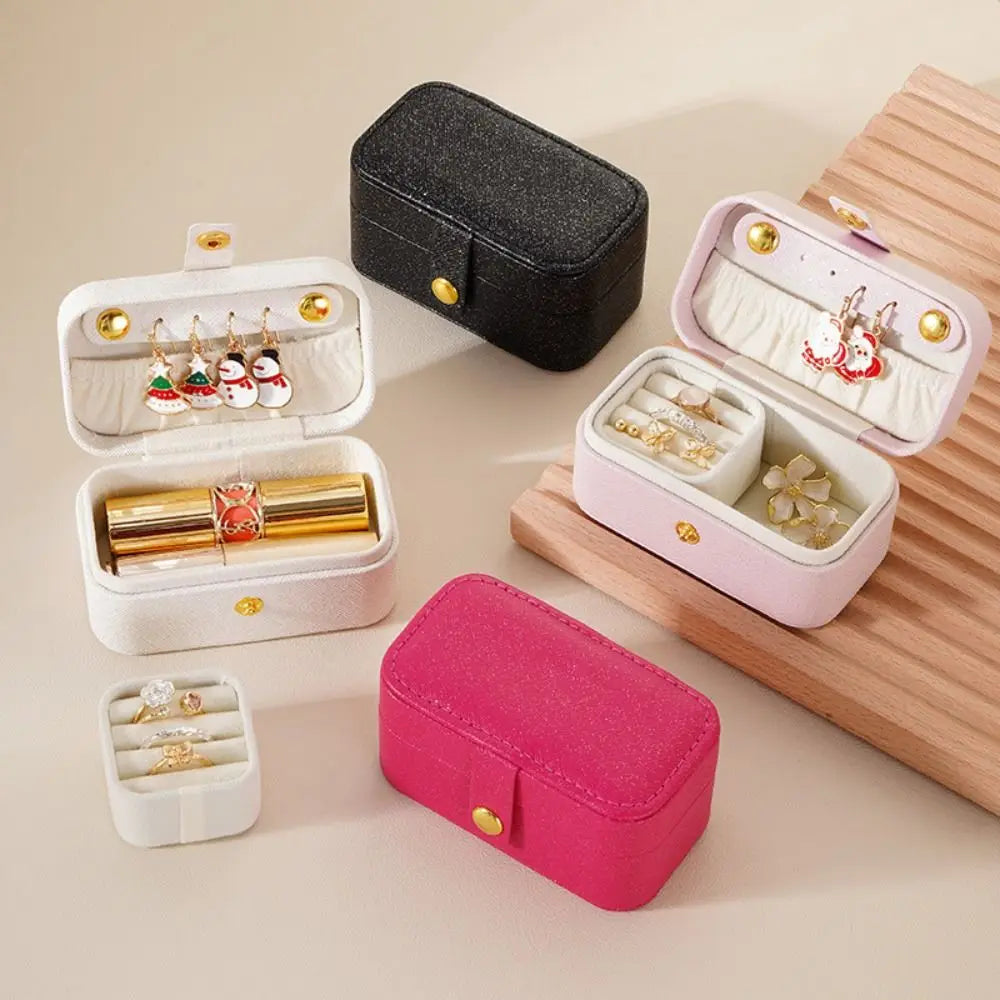 New PU Leather Mini Jewelry Box Flip Cover Mini Storage Case Portable Jewelry Organizer for Women Girls