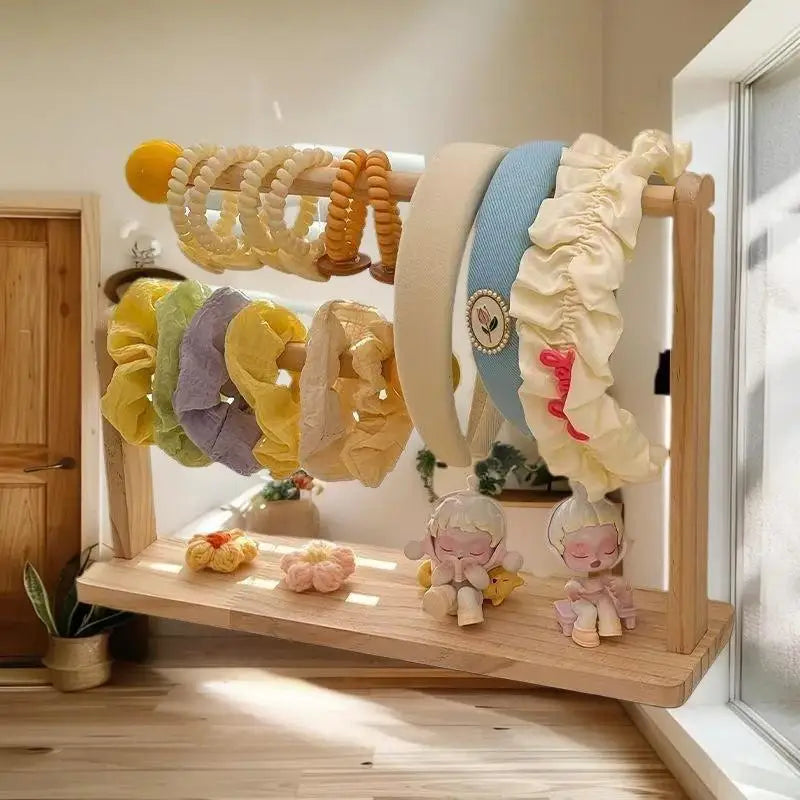 Wooden Headband Storage Rack Display Stand 2 Layer Home Use Hair Accessories Jewelry Headwear Exhibition Rack Jewelry Storage